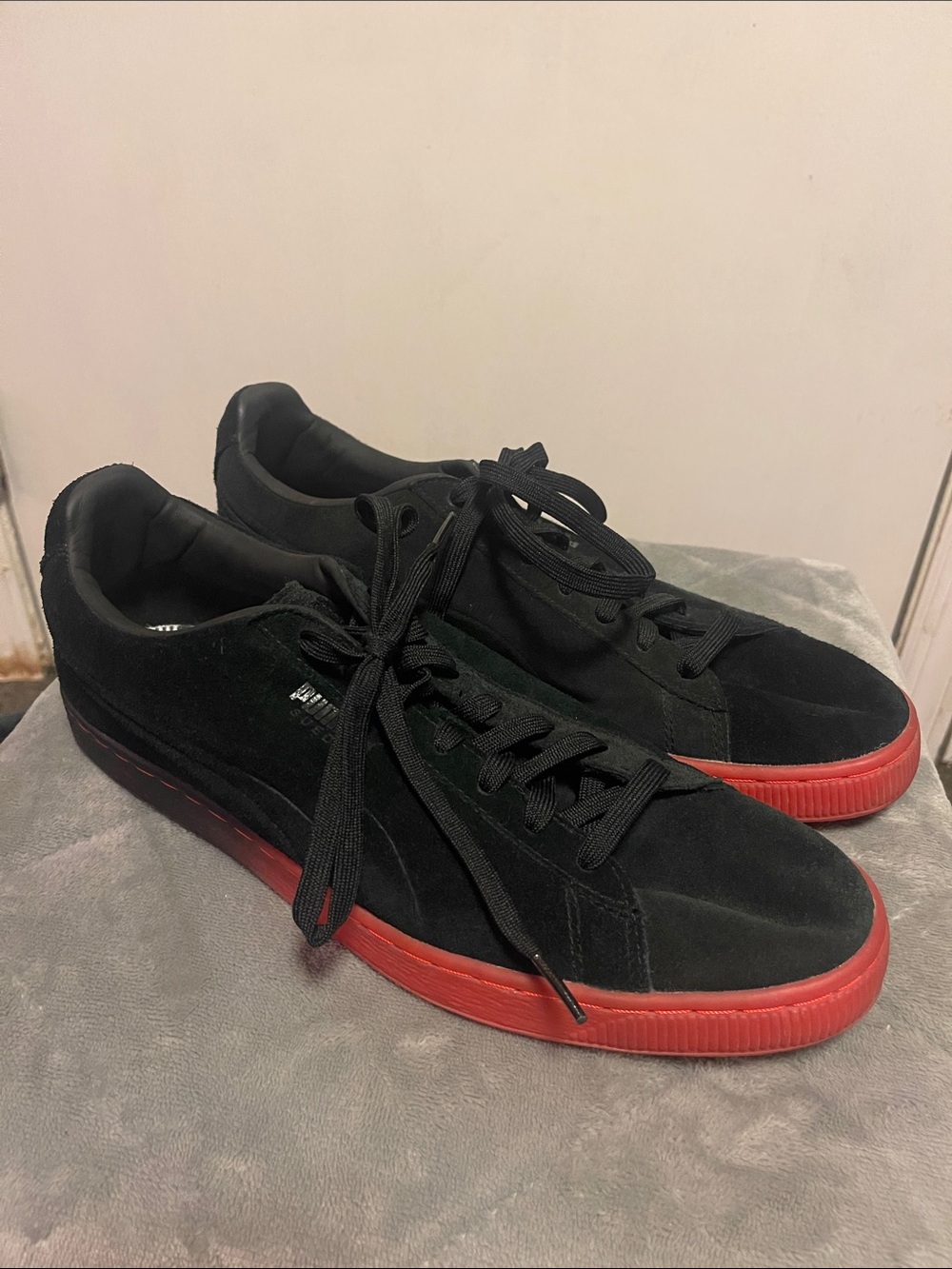 Puma Black Suede Sneakers with Red&Black Sole